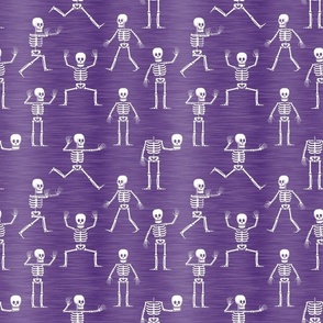 Medium Scale Funny Active Halloween Skeletons White on Purple Texture 