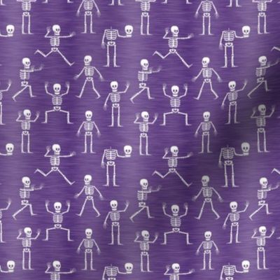 Small Scale Funny Active Halloween Skeletons White on Purple Texture