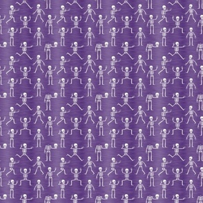 Small Scale Funny Active Halloween Skeletons White on Purple Texture