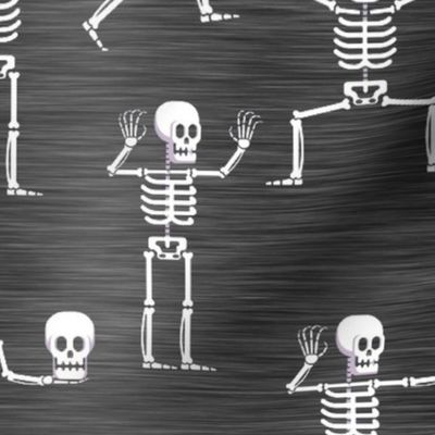 Large Scale Funny Active Halloween Skeletons White on Black Texture