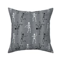 Bigger Scale Skeleton Party Funny  Dancing Halloween Skeletons White and Black on Grey Texture