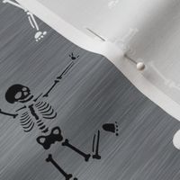 Bigger Scale Skeleton Party Funny  Dancing Halloween Skeletons White and Black on Grey Texture