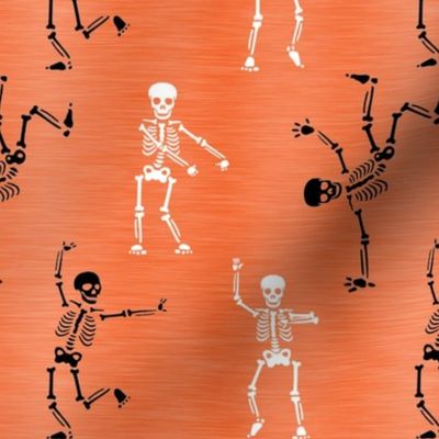 Bigger Scale Skeleton Party Funny Dancing Halloween Skeletons White and Black on Orange Texture