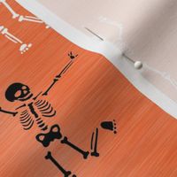 Bigger Scale Skeleton Party Funny Dancing Halloween Skeletons White and Black on Orange Texture