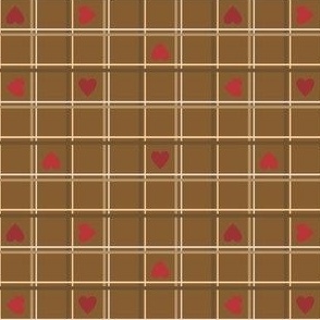 Red Candy Hearts Plaid on Rich Brown Gingerbread