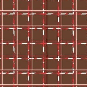 Red and White Candy Cane Plaid on Gingerbread Brown