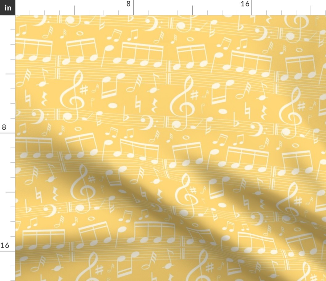 Bigger Scale White Music Notes on Buttery Yellow