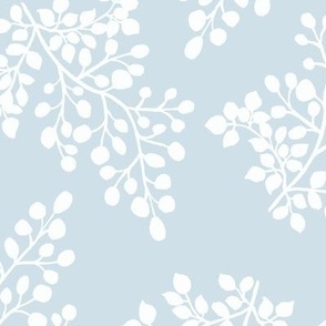 Huckleberry Madness White on Pastel Blue Large Print 12 inch repeat