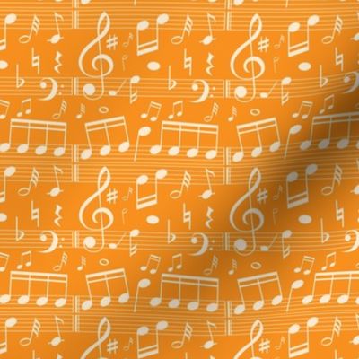 Smaller Scale White Music Notes on Tangerine Orange