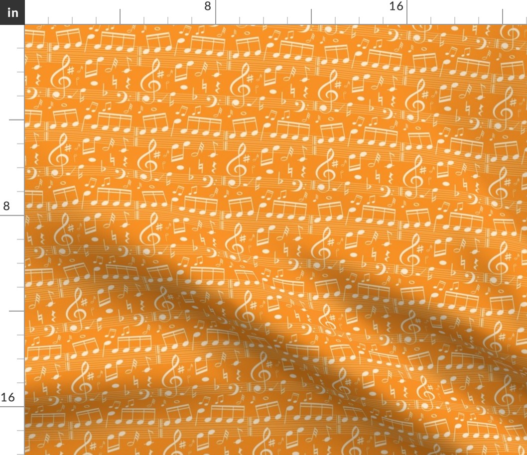 Smaller Scale White Music Notes on Tangerine Orange