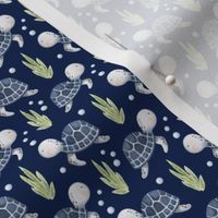 Small Scale Under the Sea Watercolor Sea Turtles on Navy