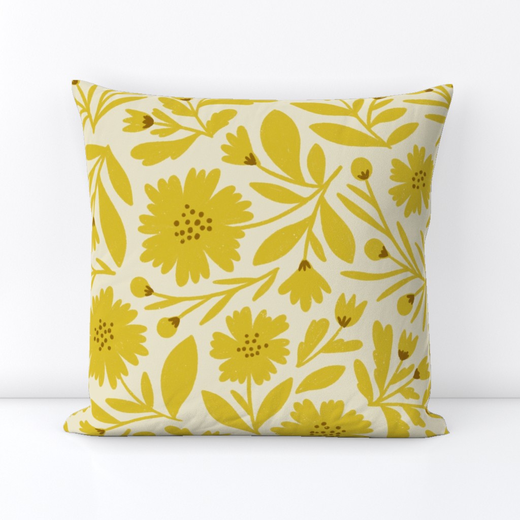 LARGE Flower Power retro yellow and creamy white