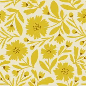 LARGE Flower Power retro yellow and creamy white