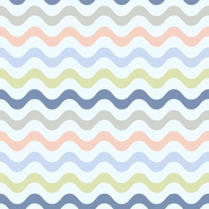 Medium Scale Wavy Stripes Under the Sea on Light Blue