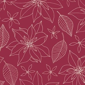 Christmas Line Art Poinsettias on Cranberry