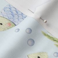 Large Scale Under the Sea Watercolor Fish on Light Blue