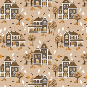 Halloween Haunted Houses - brown orange - medium scale