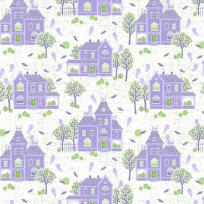 Halloween Haunted Houses - white pastel purple - medium scale