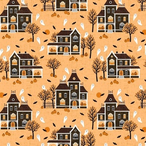 Halloween Haunted Houses - black orange - medium scale
