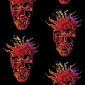 Flaming  Chromed Skull on black