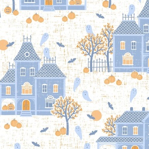 Halloween Haunted Houses - white pastel blue - large scale