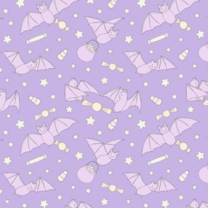 lavender pastel halloween flying  bats on purple S