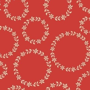 Bold red and cream floral wreath in large scale, suitable for home decor, table linen and wallpaper - classic style