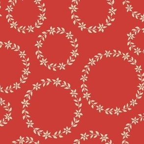 295 - Bold red and cream floral wreath in large scale, suitable for home decor, table linen and wallpaper - classic style