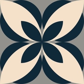 004 - Large scale Modern Frangipani in Navy Blue and Cream Stylized Tropical Floral: for retro Home decor, masculine Wallpaper and vintage Upholstery