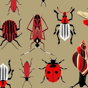 bugs and beetles on beige - large scale
