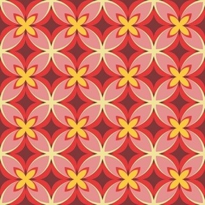 003 - Small scale Modern Frangipani Red, Pink and Yellow Modern Frangipani: for bold retro Home Décor, vintage Accessories and energetic Apparel