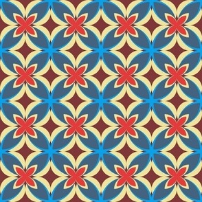 003 - Small scale Modern Frangipani in Red, Blue and Burgundy Modern Frangipani  Home Décor Accessories and Apparel