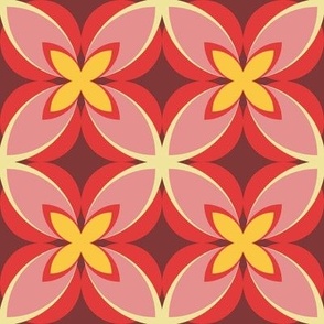 003 - Medium scale Modern Frangipani Red, Pink and Yellow Modern Frangipani for Tropical dopamine energetic home accessories and apparel.