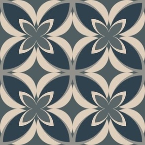 003 - $ Medium scale Modern Frangipani Denim Blue, Gray and Cream, for neutral wallpaper, masculine, sophisticated home decor, apparel, soft furnishings and upholstery
