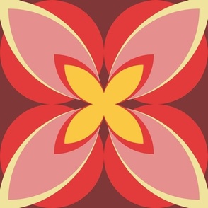 003 - Large jumbo scale modern  stylized geo flower in frangipani style in Red, Pink and Yellow: Jumbo Scale: for vintage Wallpaper, Home Furnishings and retro Accessories