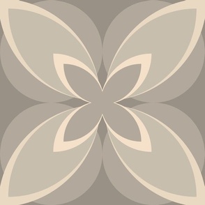 003 - Jumbo scale cool neutral stylized geometric modern Frangipani  in grey, taupe and Cream : for masculine Wallpaper, Soft Furnishings and Upholstery