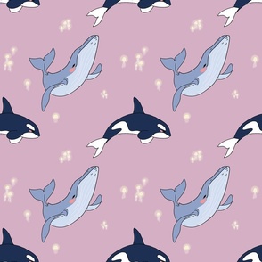 Cute whales on pink