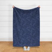 Normal scale // Exotic calathea leaf prints // oxford navy blue background blue lines