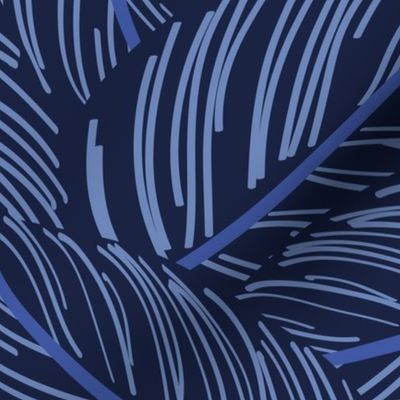 Normal scale // Exotic calathea leaf prints // oxford navy blue background blue lines