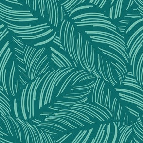Normal scale // Calathea leaf prints // pine green background spearmint green lines
