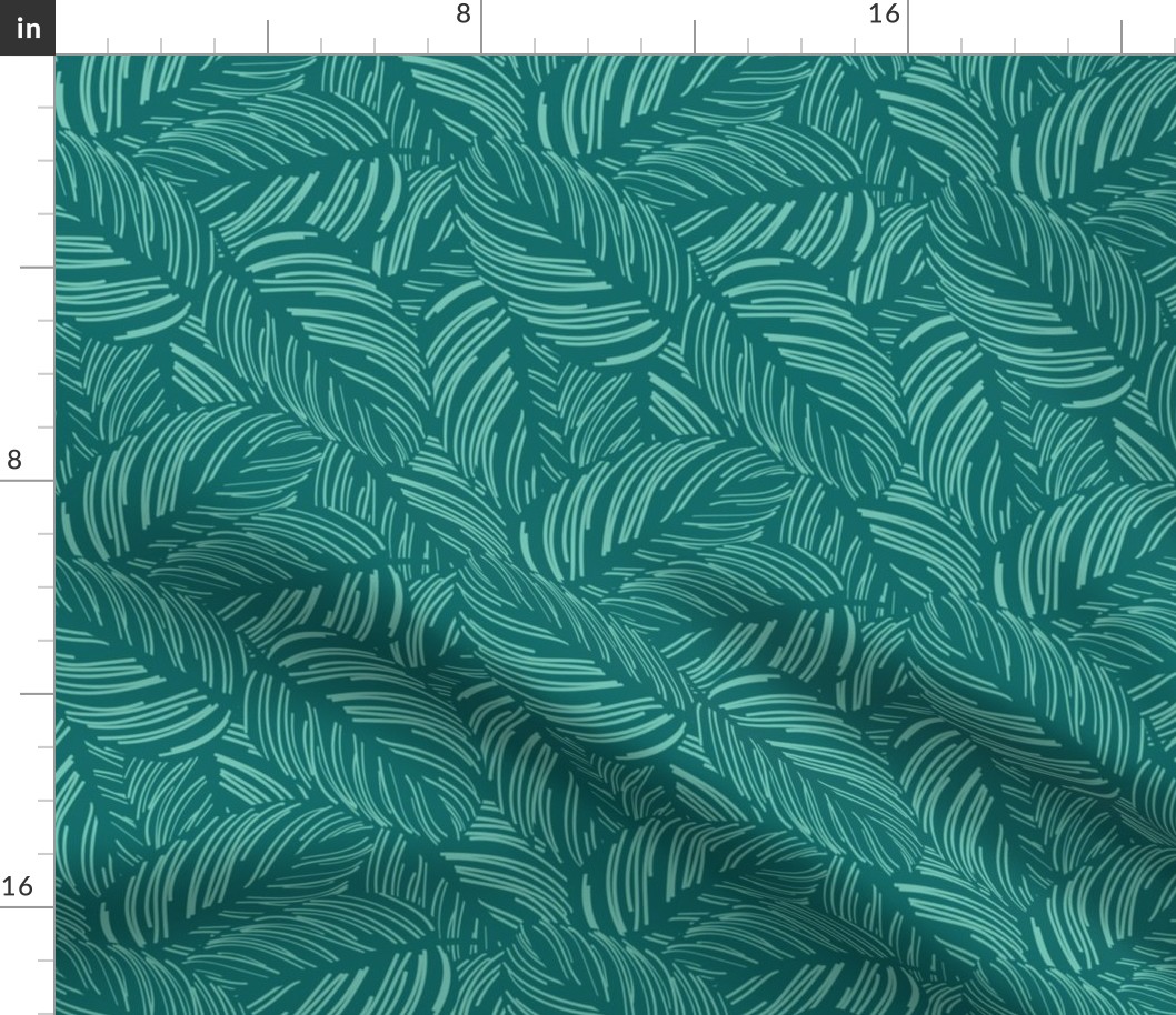 Small scale // Calathea leaf prints // pine green background spearmint green lines