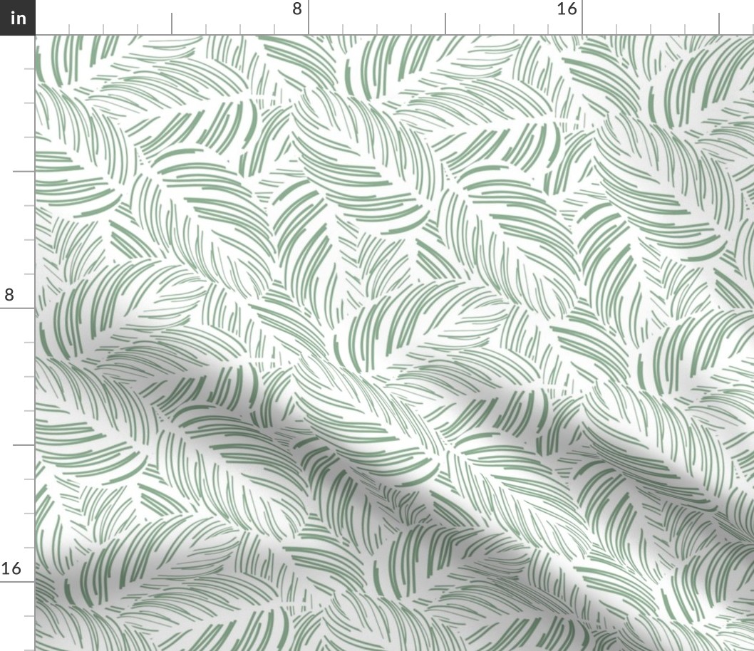 Small scale // Calathea leaf prints // white background jade green lines
