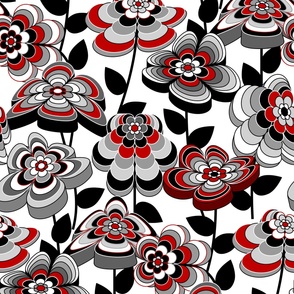 Romantic Mid Century Modern Floral // Red, Gray, Black and White // V1 // Large Scale - 300 DPI