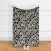 Romantic Mid Century Modern Floral // Butter Yellow, Gray, Black and White // V3 // Medium Scale - 429 DPI