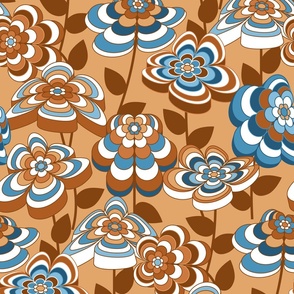 Romantic Mid Century Modern Floral // Rust, Terra Cotta, Potters Clay, Sky Blue, Denim Blue, Cerulean Blue // V2 // 429 DPI