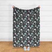 Design Sew Creativity - Sewing Typography Black White Aqua Large Scale