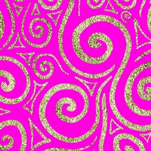 Gold Swirls on a Pink Background - Abstract Doodle Art 