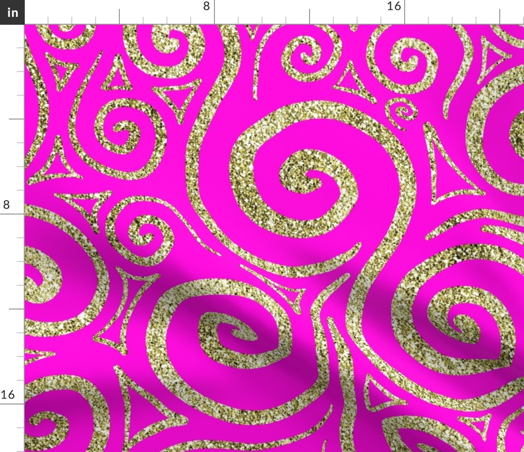 Gold Swirls on a Pink Background - Abstract Doodle Art 