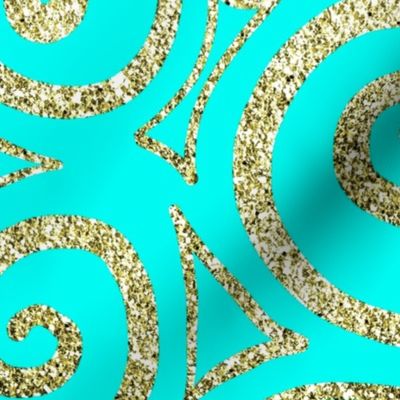 Gold Swirls on a Teal Background - Abstract Doodle Art 