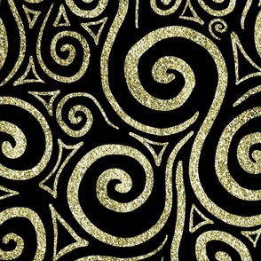 Gold Swirls on a Black Background - Abstract Doodle Art 